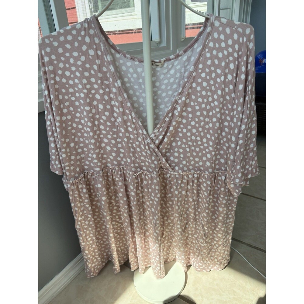 E.LUNA BABY DOLL TOP PINK AND WHITE POLKA DOTS SIZE 2X, SOFT